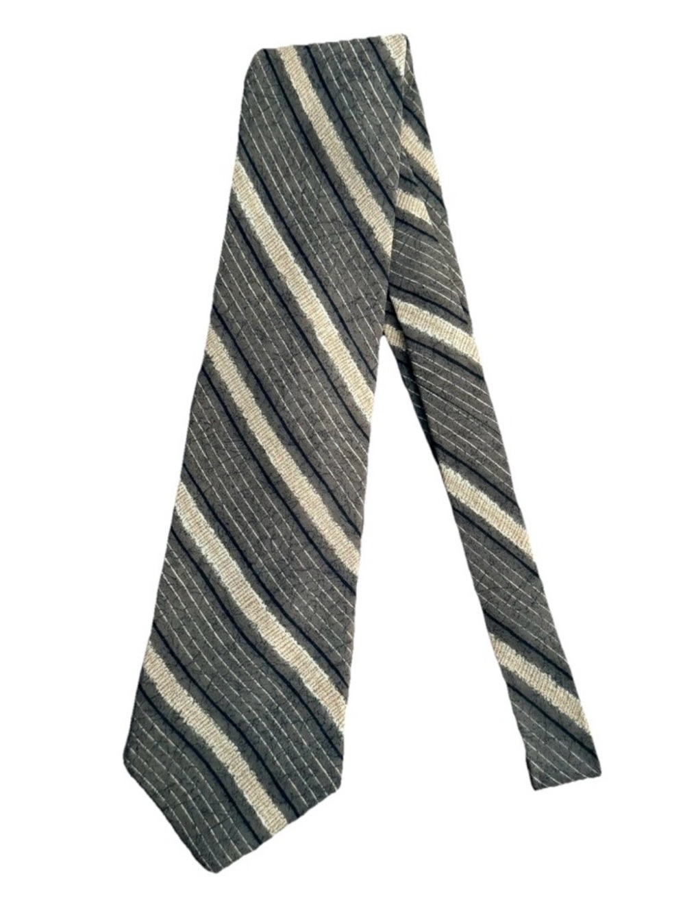 Donna Karan Brown and Cream Striped Silk Tie